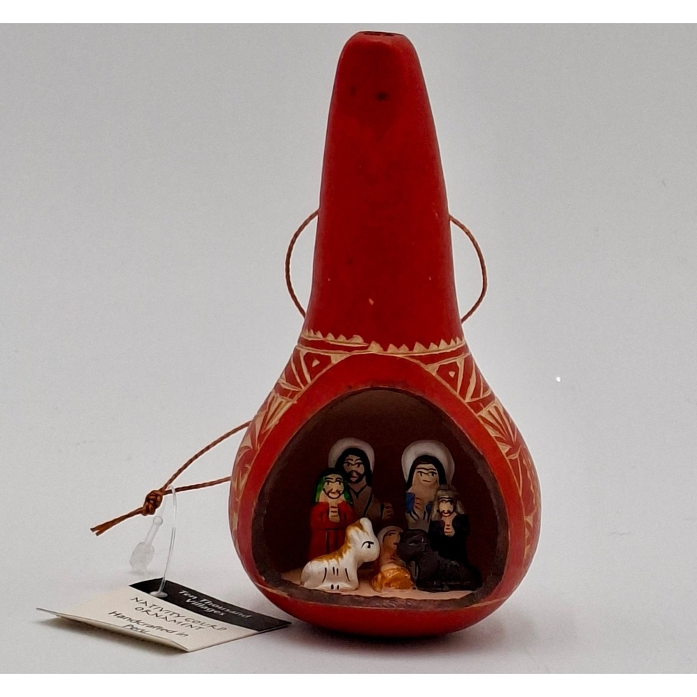 Ten Thousand Villages Peru Nativity Gourd Retablo Ornament Handcrafted 4.5"